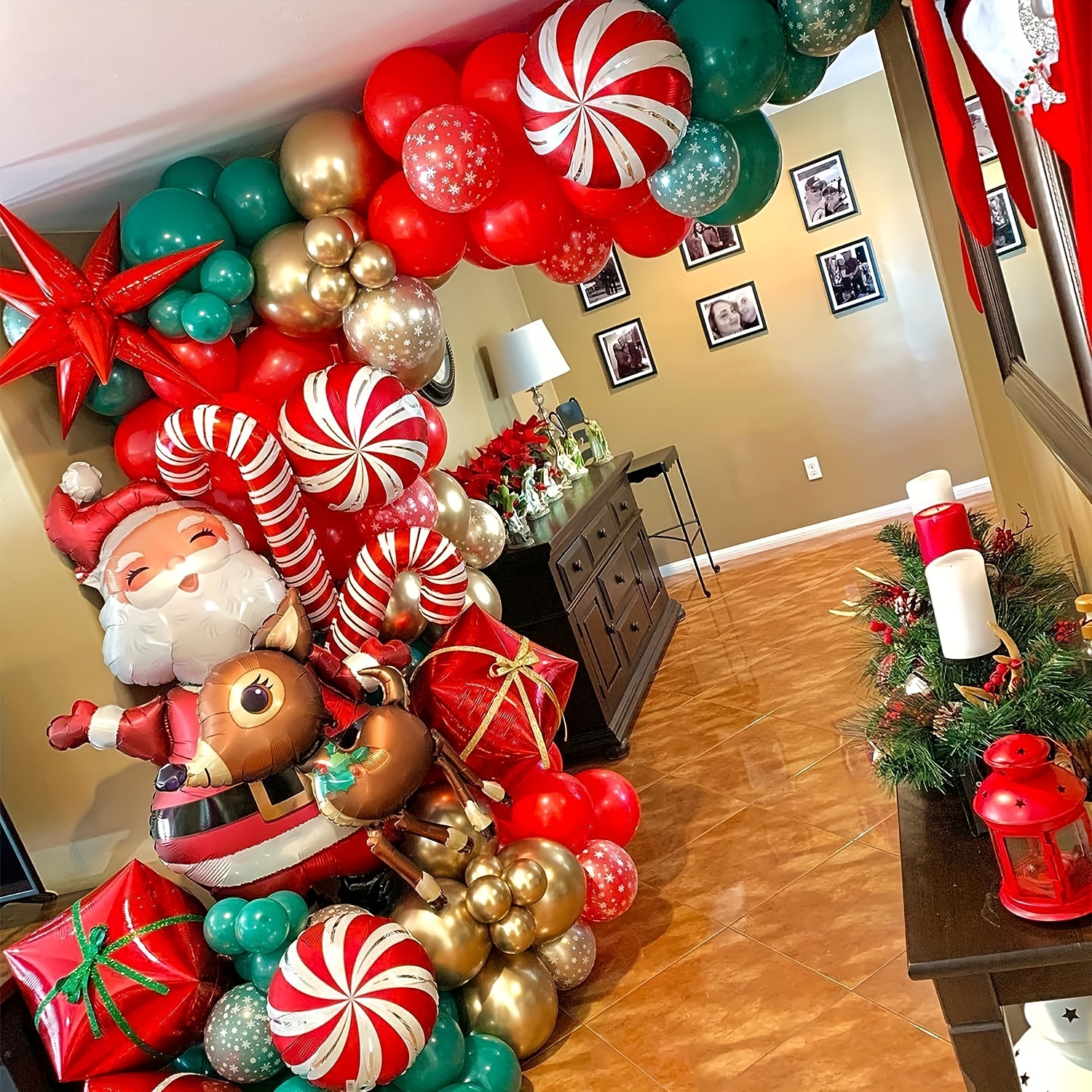 Kit de arco de guirnalda de globos verdes y rojos de globos de Navidad con  globos de papel de aluminio de estrellas doradas para decoraciones de  fiesta de Año Nuevo de Navidad