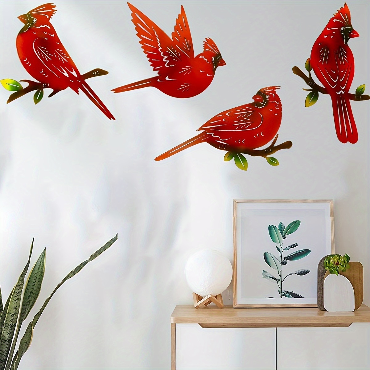 

4 Pack Metal Wall Art Decor Metal Birds 3d Outdoor Sculpture, Indoor Hanging Decor Ornaments Hand-made Nimble Red Bird, Wall Art Fence Decorations For Living Room Patio Balcony