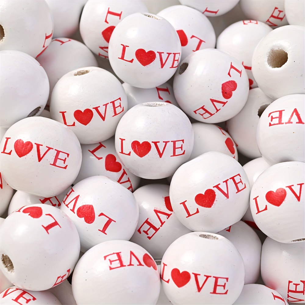 Valentine's Day Wooden Beads Cute 18 Designs Stripe Plaid - Temu