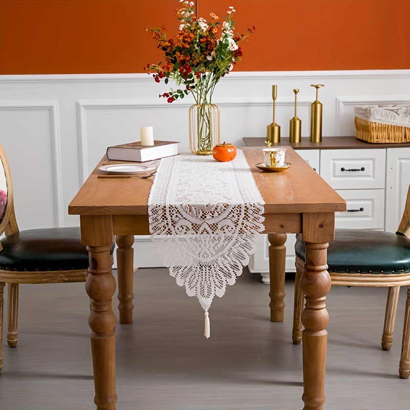 Caminos de mesa de marfil, decoración moderna de lujo, Floral, hueco,  comedor, bandera, boda, superposición de mesa hueca, textiles para el hogar