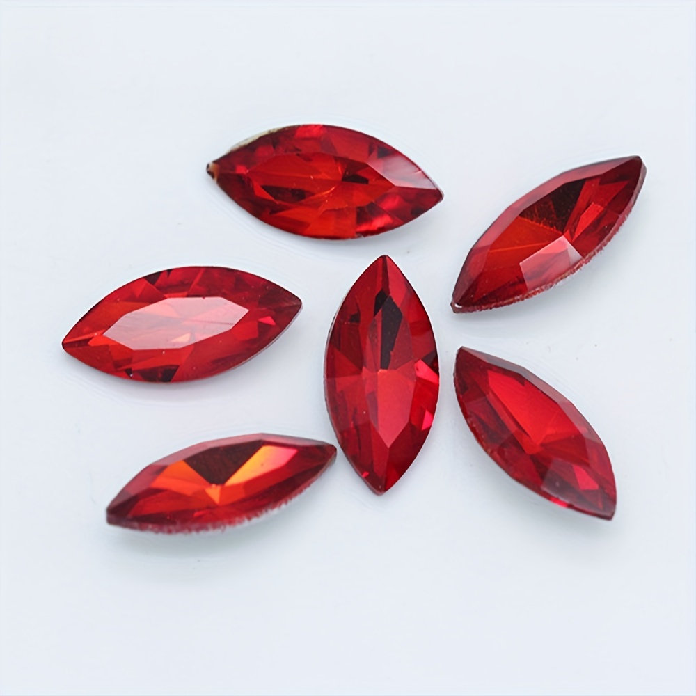 SWTHONY Crystal Big Rhinestones Pointback Horse Eye Shaped Gem Stones for Crafts Jewelry Making Dress Shoes Faceted Glass Beads 13x27mm 48pcs Red