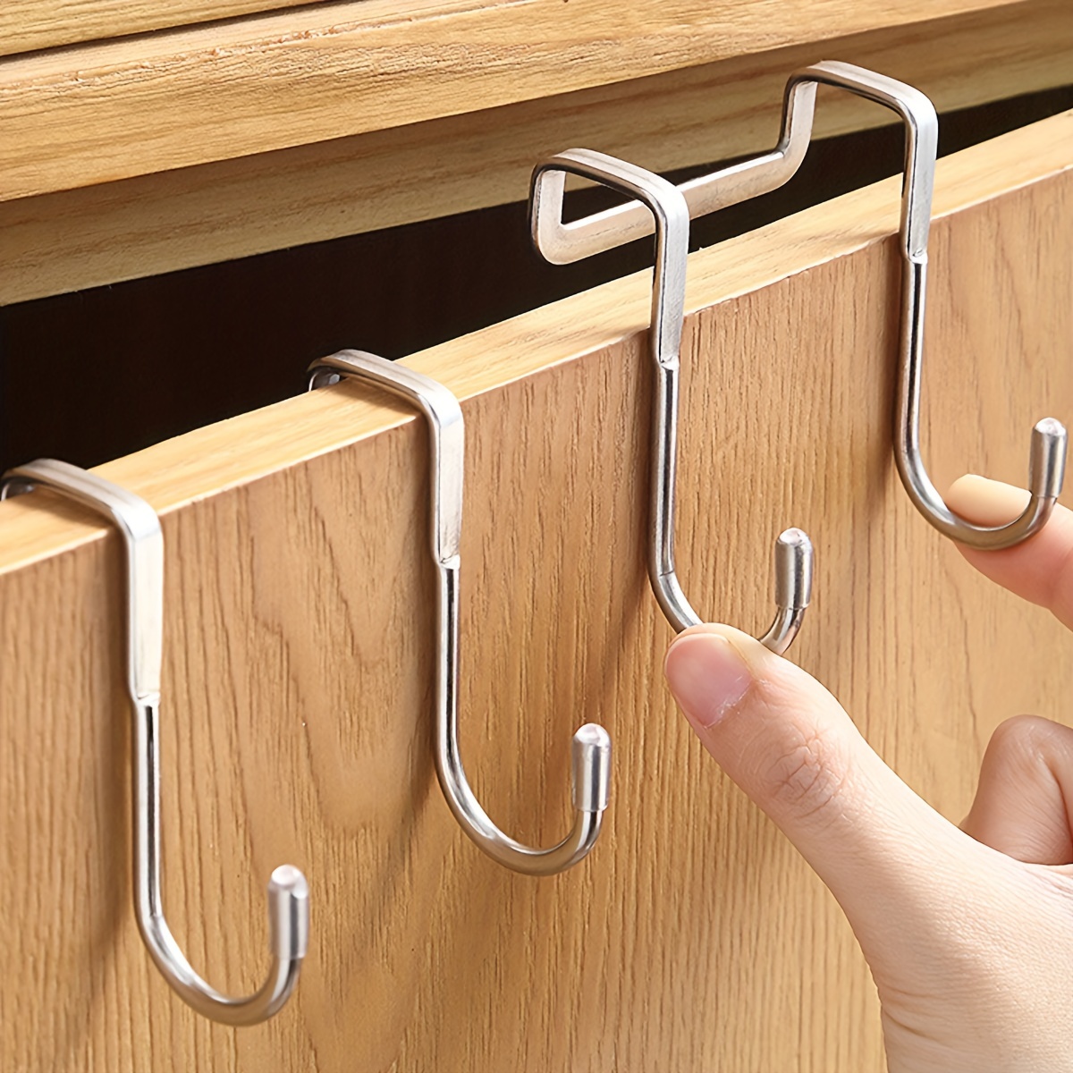 

2pcs Stainless Steel Hooks, No-drill Hanging Clothes Hooks For Kitchen, Dorm, Door, , Shoe Cabinet, Strong -bearing Metal Hooks