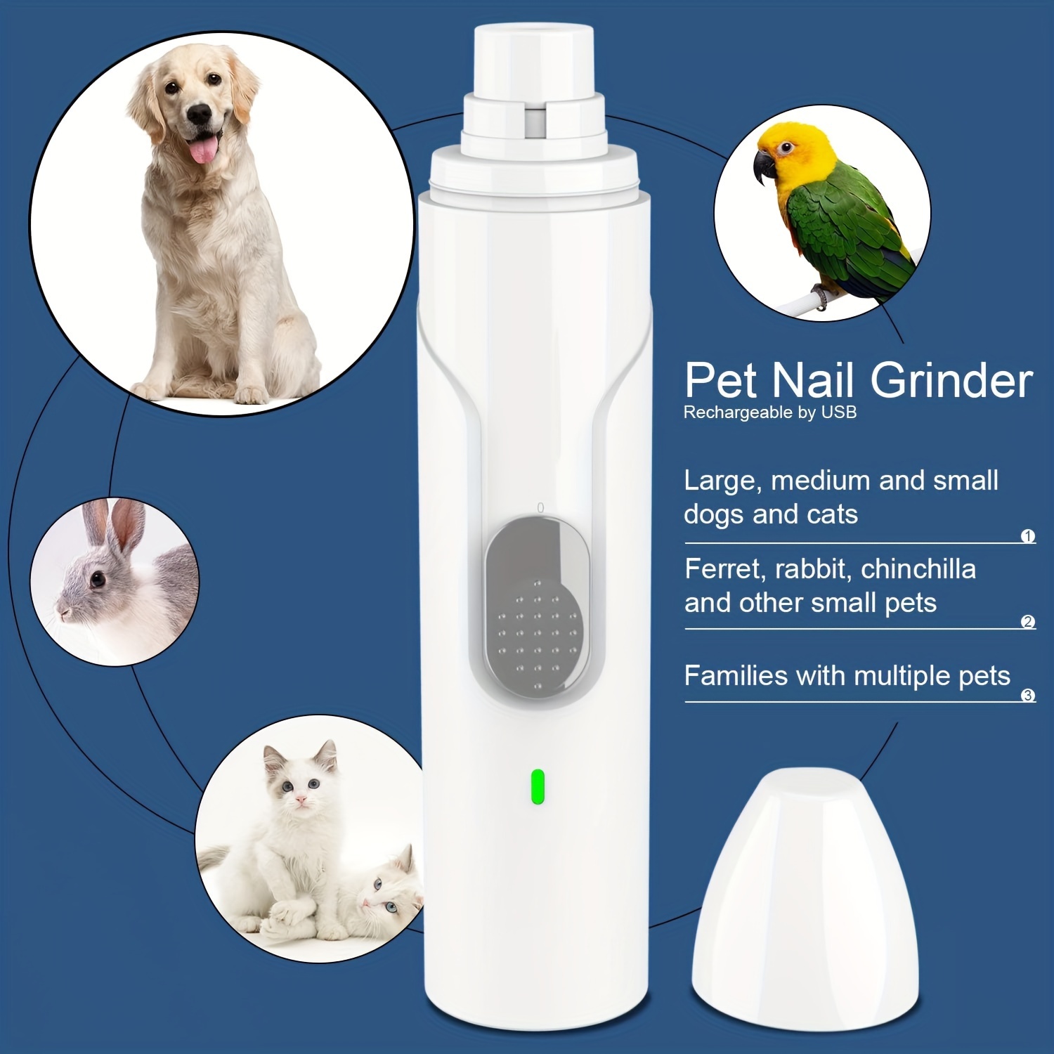 Pet Nail Grinder With Led Light For Cats And Dogs, Rechargeable Electric  Nail Clipper And Trimmer