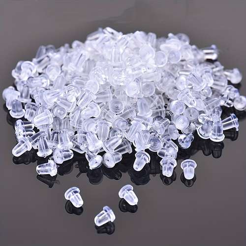 100pcs Earring Rack Silicone Earring Pin Backs Ear Stud Soft Transparent Plastic Silicone Bullet Clutch Earrings Backing For Earrings Safety Accessories