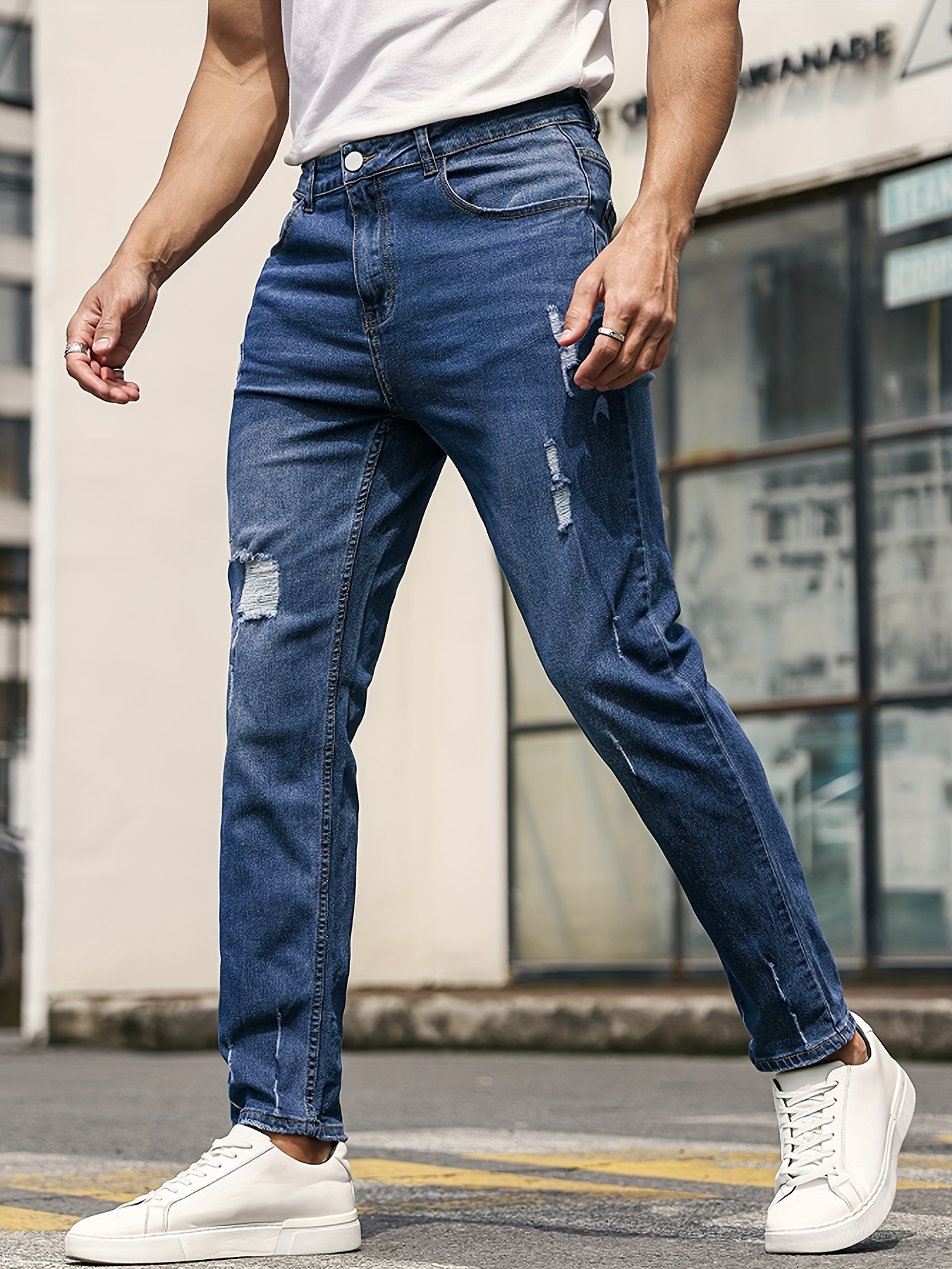 Men's Birds Embroidered Denim Jeans Trendy Slim Straight - Temu Japan