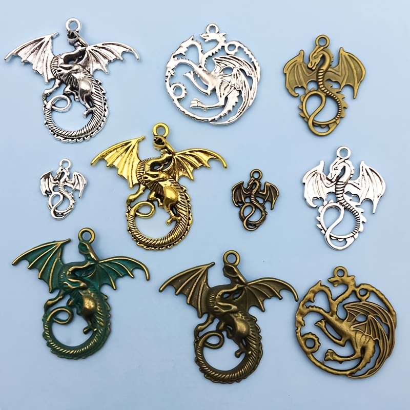 JIALEEY Flying Dragon Charms, 16pcs/8pairs Mixed Tarrasque Infernal Demon Dragon Fire Dragon Dinosaur Totem Charms Pendants Beads for Jewelry Making