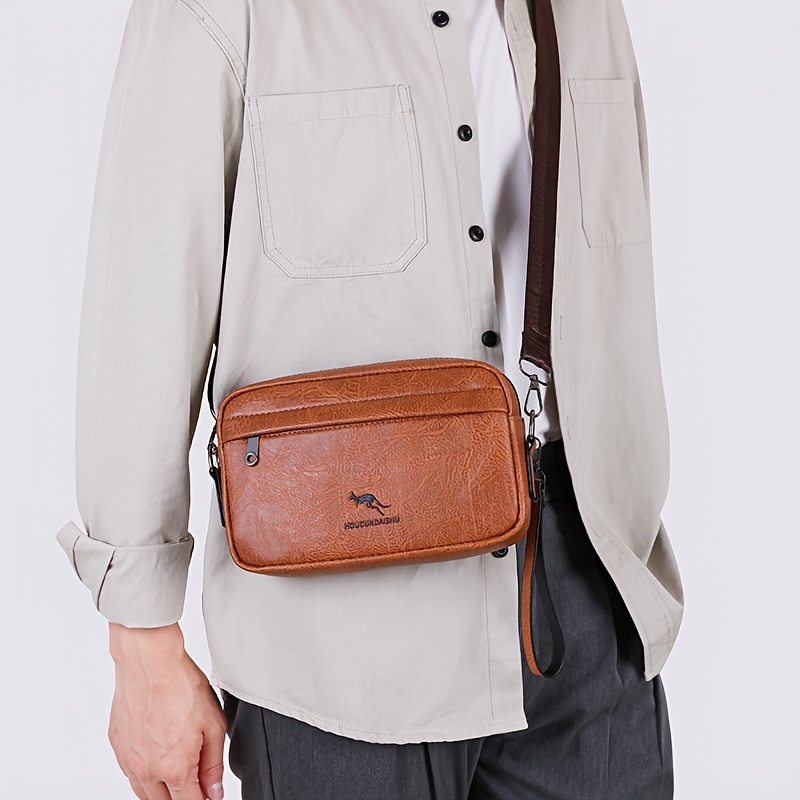 Men's Vintage Pu Leather Clutch Bag Fashion Zipper Shoulder - Temu