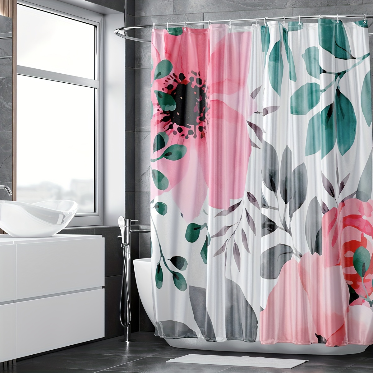 Frosted Flower Shower Curtain Peva Bathroom Shower Curtain - Temu