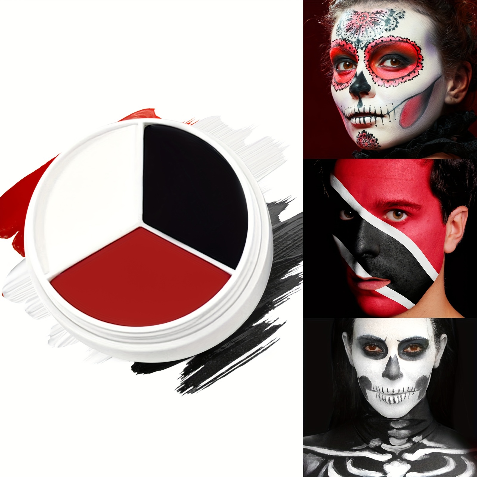 DE'LANCI Black White Red Face Body Paint, Face Painting for Skeleton Clown  Makeup, Pro Halloween SFX Makeup for Zombie - AliExpress