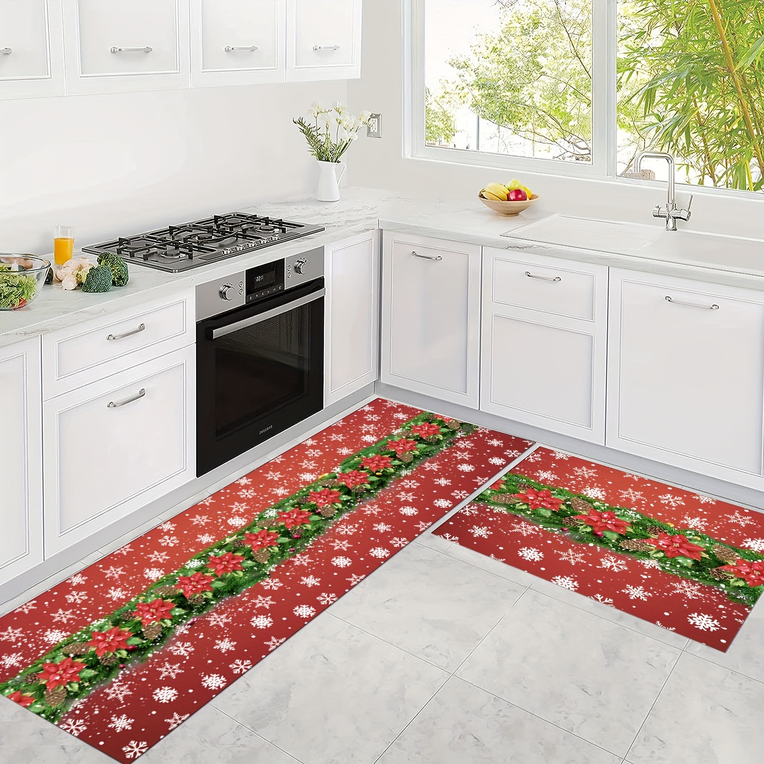 1pc Tappeto Cucina A Forma Fiocco Neve Natale Tappeto Nero E - Temu Italy