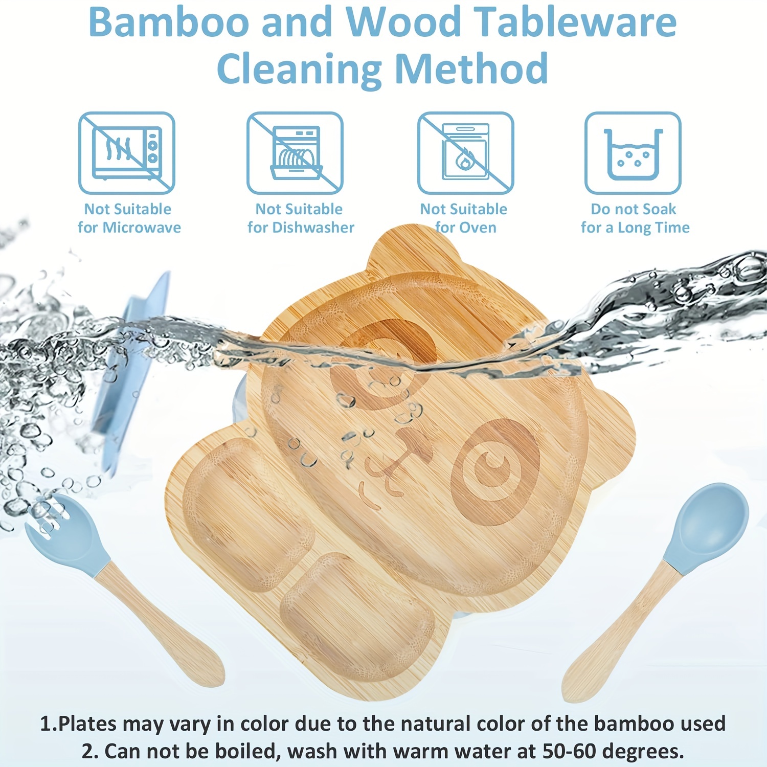 Bamboo Wooden Baby Tableware Set Cups, Dishes, Bamboo Utensil Set