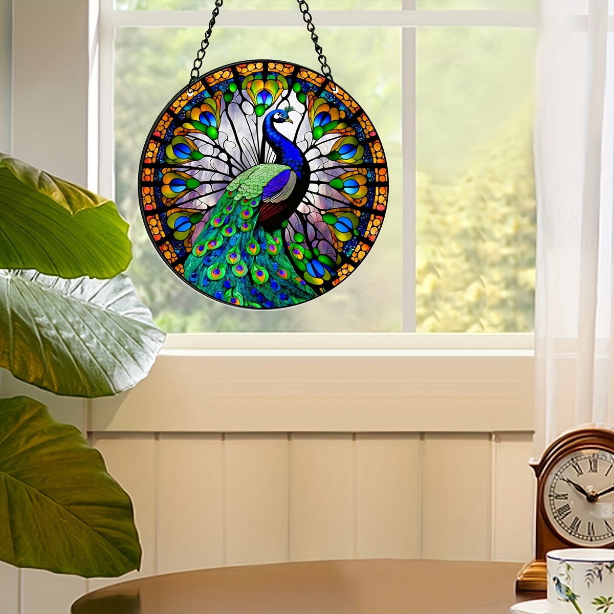 

1 Piece Peacock Suncatcher Stained Plastic Window Hanging For Office, Room, Kitchen Decoration For Peacock Lovers