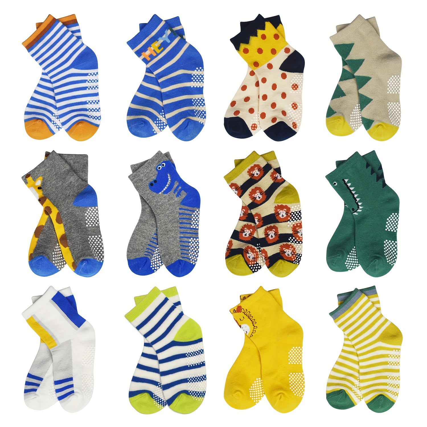 12 Pairs Boys Kids Socks With Grips Anti Slip Bottom, Breathable Comfy  Short Socks For Toddlers Children