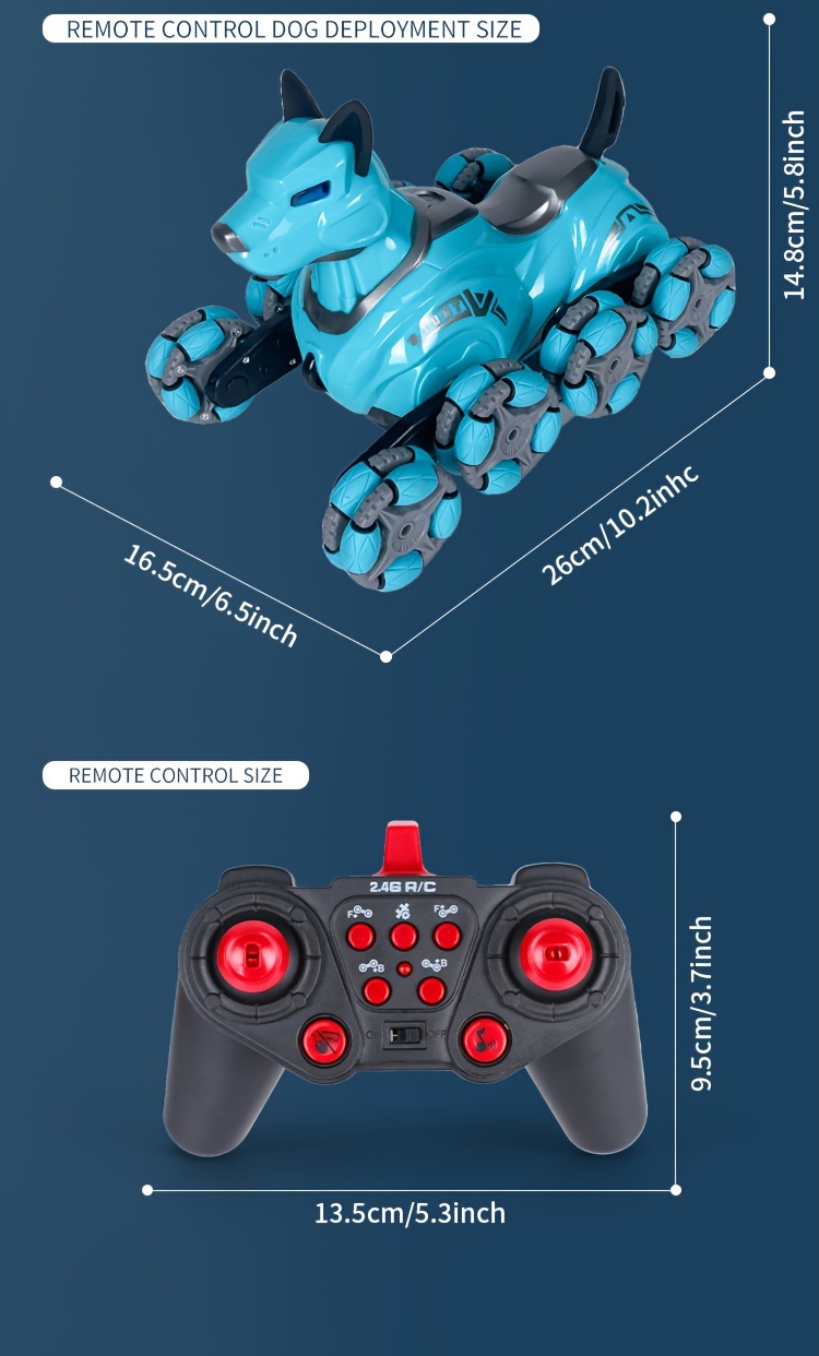 لعبة كلب آلي للسيارة بجهاز تحكم عن بعد بتردد 2.4 جيجا هرتز، لعبة حيوانات روبوتية رباعية الدفع، صوت ضوء روبوت قابل لإعادة الشحن لعيد الميلاد وعيد الشكر التفاصيل 16