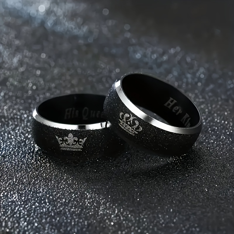 

2pcs Fashion Crown Couple Ring, Creative King Queen Ring Street Style Daily Personality Rock Hip Hop Jewelry