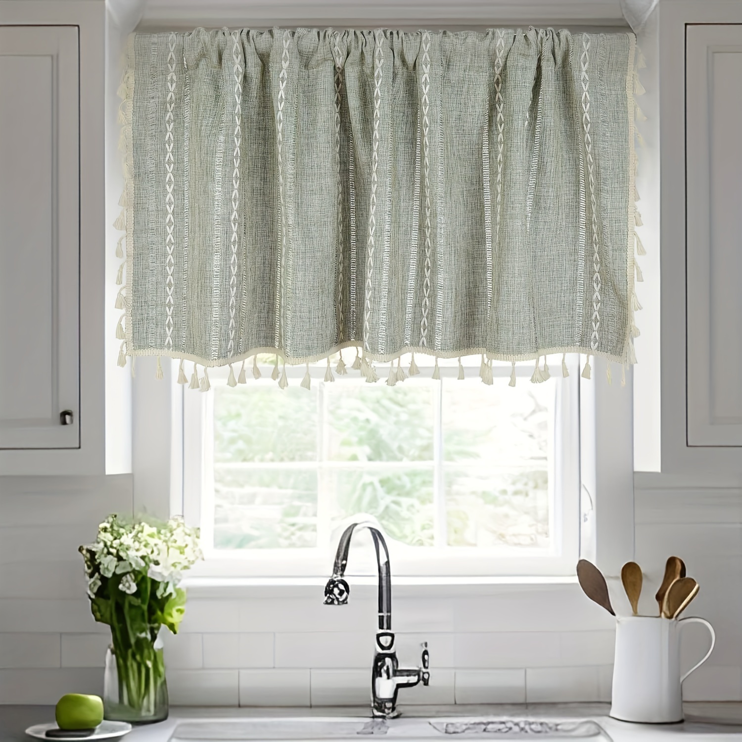 Boho Kitchen Curtains Length Modern Farmhouse Cotton Linen - Temu