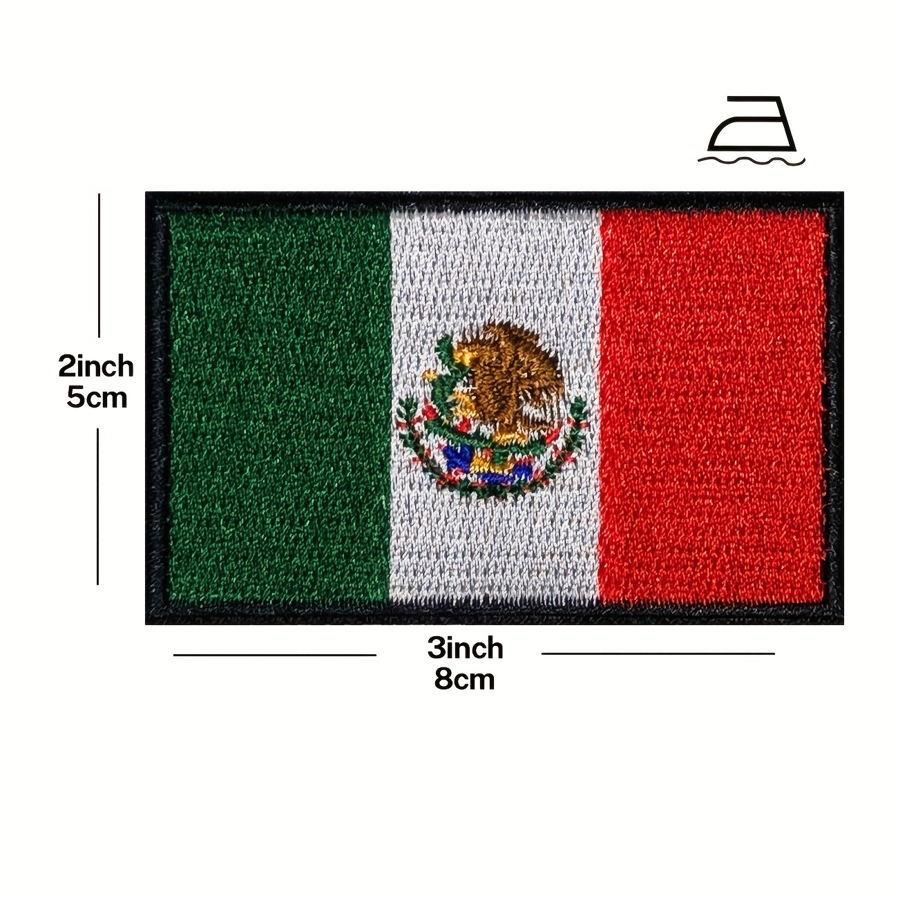 High Quality 2.5 x 2.5 Inch Shield Mexico Flag Embroidered Cloth Sew On  Iron On Cheap Mexico Emblem Patch with Golden Yellow Border