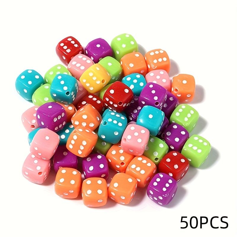 200pcs Dice Beads, Dice Diagonal Hole Plastic Dice Beads, 8mm White Beads,  Acrylic Dice Beads,Game Dice, Square Cube Beads,Jewelry Beads