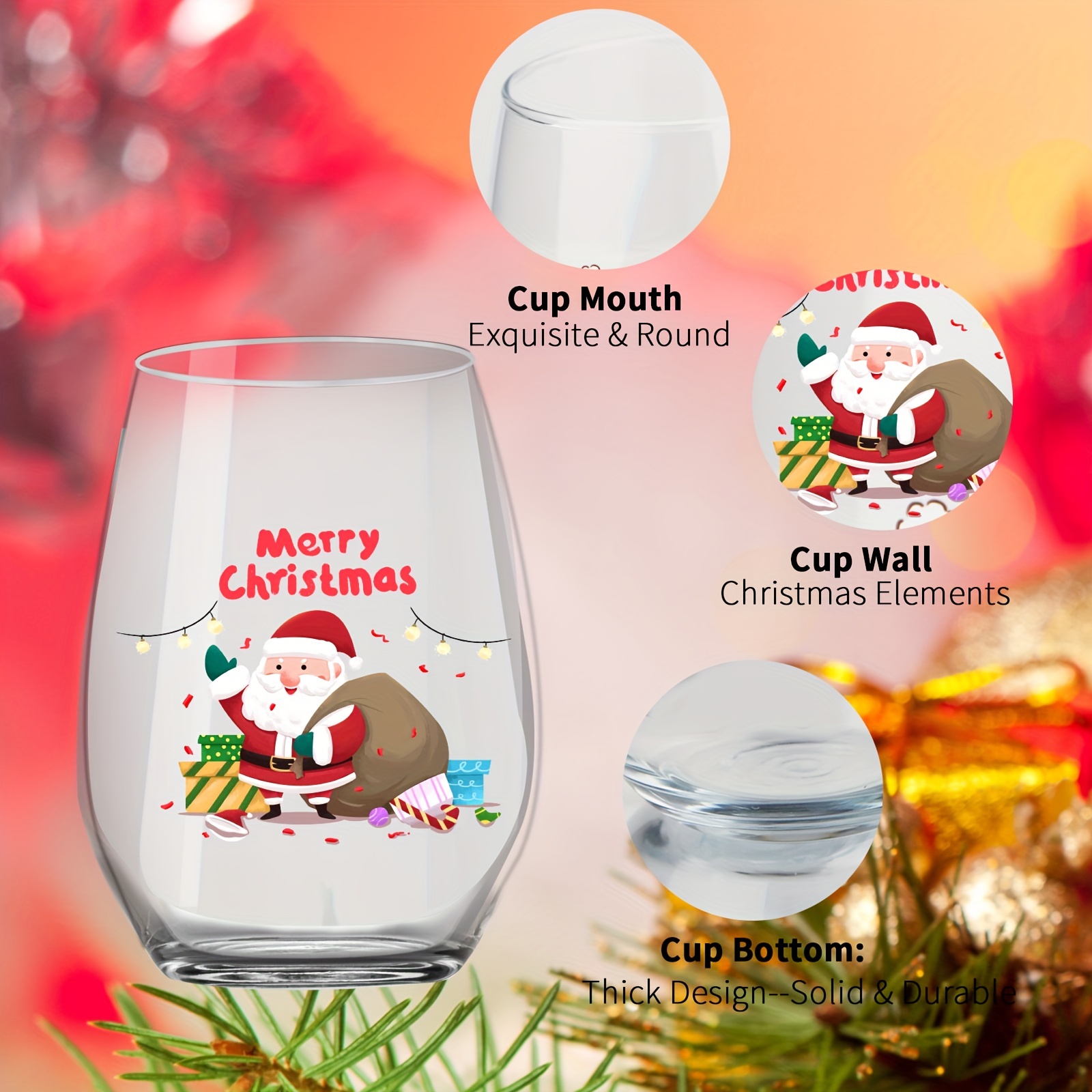 2/4pcs, Christmas Drinking Glasses Set, 15oz Glass Cups, Beer Glasses, Iced  Coffee Glasses, Cute Tumbler Cup, Ideal For Cocktail, Whiskey, Funny Gift