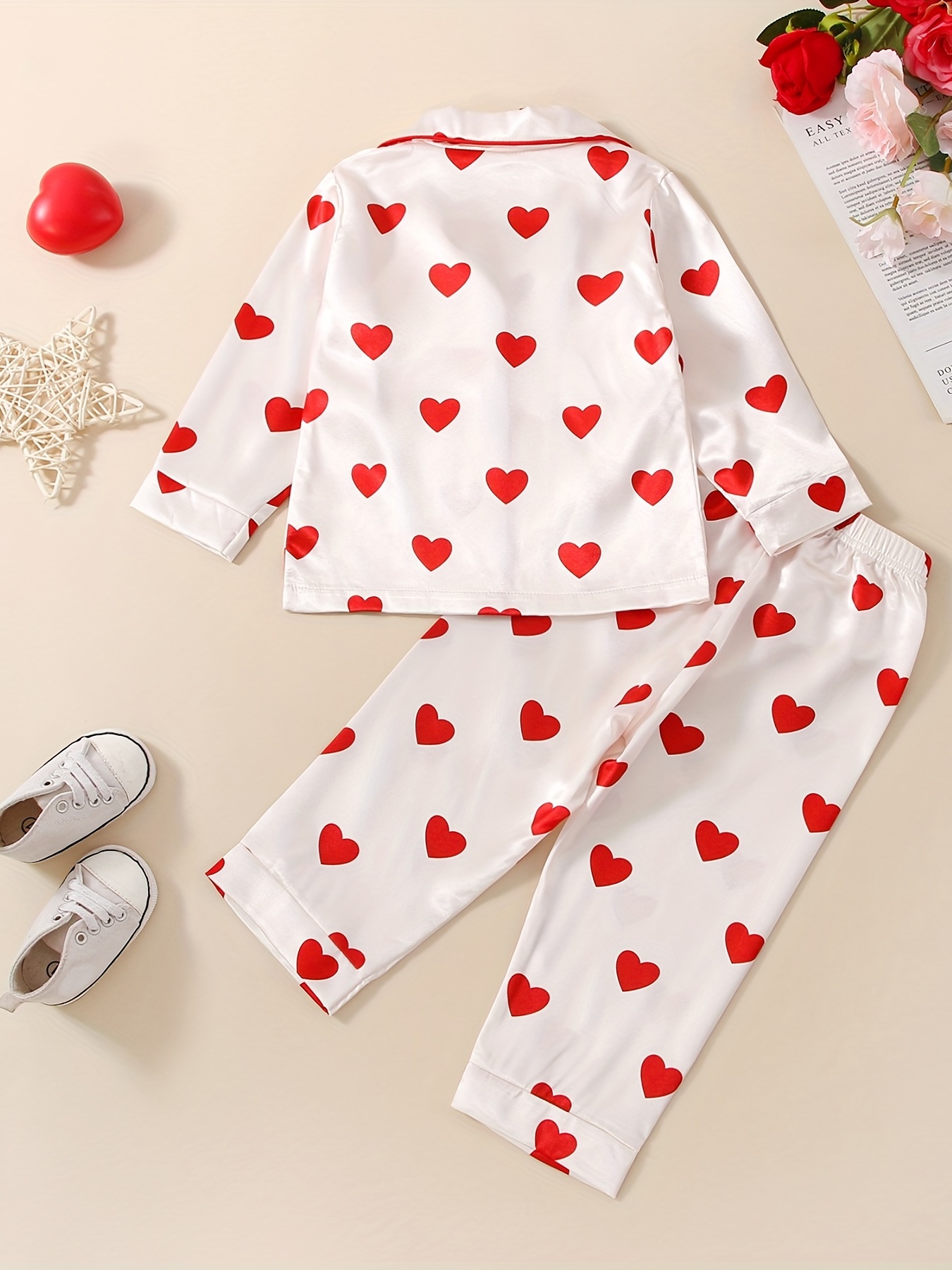 Comfy Cotton Cute Heart Print Loungewear V Neck Long Sleeve - Temu France