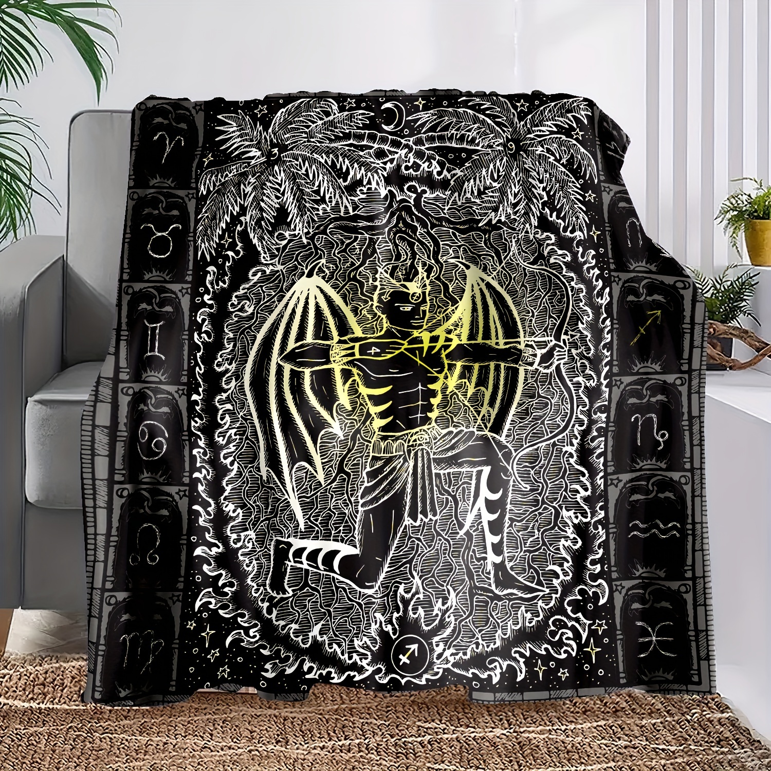 Sagittarius Print Blanket Gothic Style Flannel Blanket Soft Temu