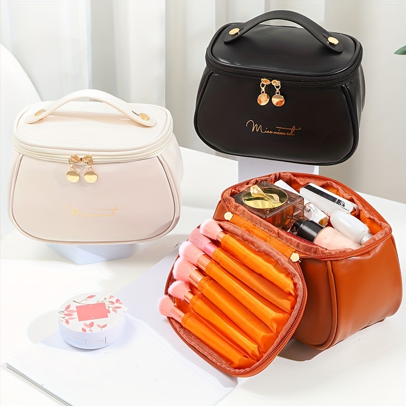 Large Capacity Travel Cosmetic Bag Makeup Organizer with Handle Zipper