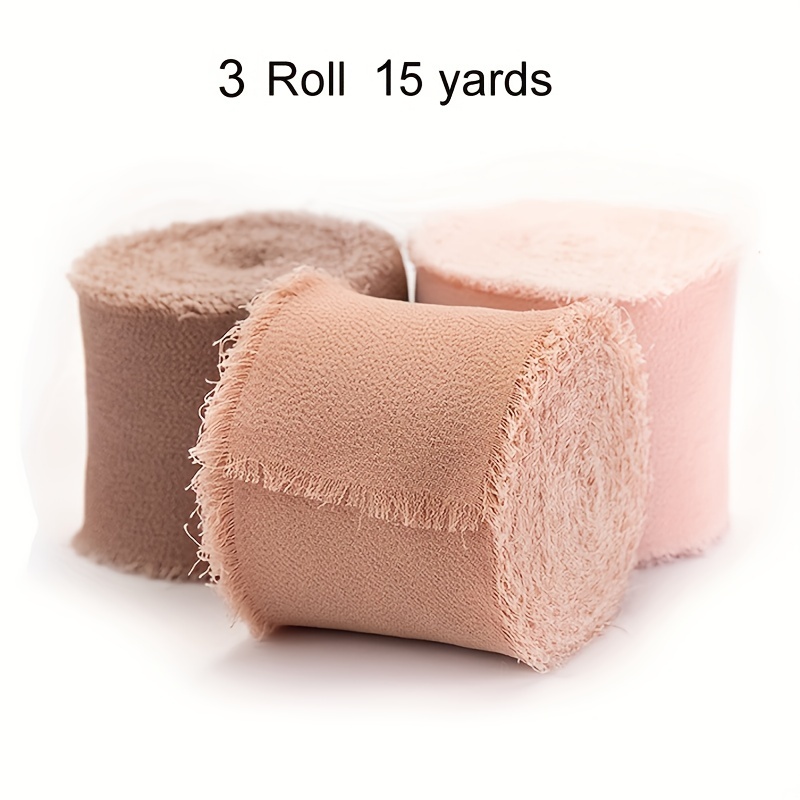 Blush Pink Chiffon Ribbon 3 Rolls Frayed Chiffon Silk Ribbons for Bouquets, Wedding, Gift Wrapping 2x 5.5 yd