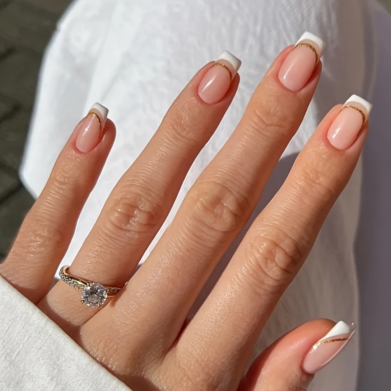 45 Pretty Natural short square nails with French tip nail design 2021! |  Gold nail designs, Gold tip nails, Nails