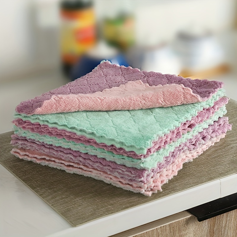 10pcs Coral Fleece Dishcloth, Water Absorbent, Oil Resistant And  Non-shedding Cleaning Cloth