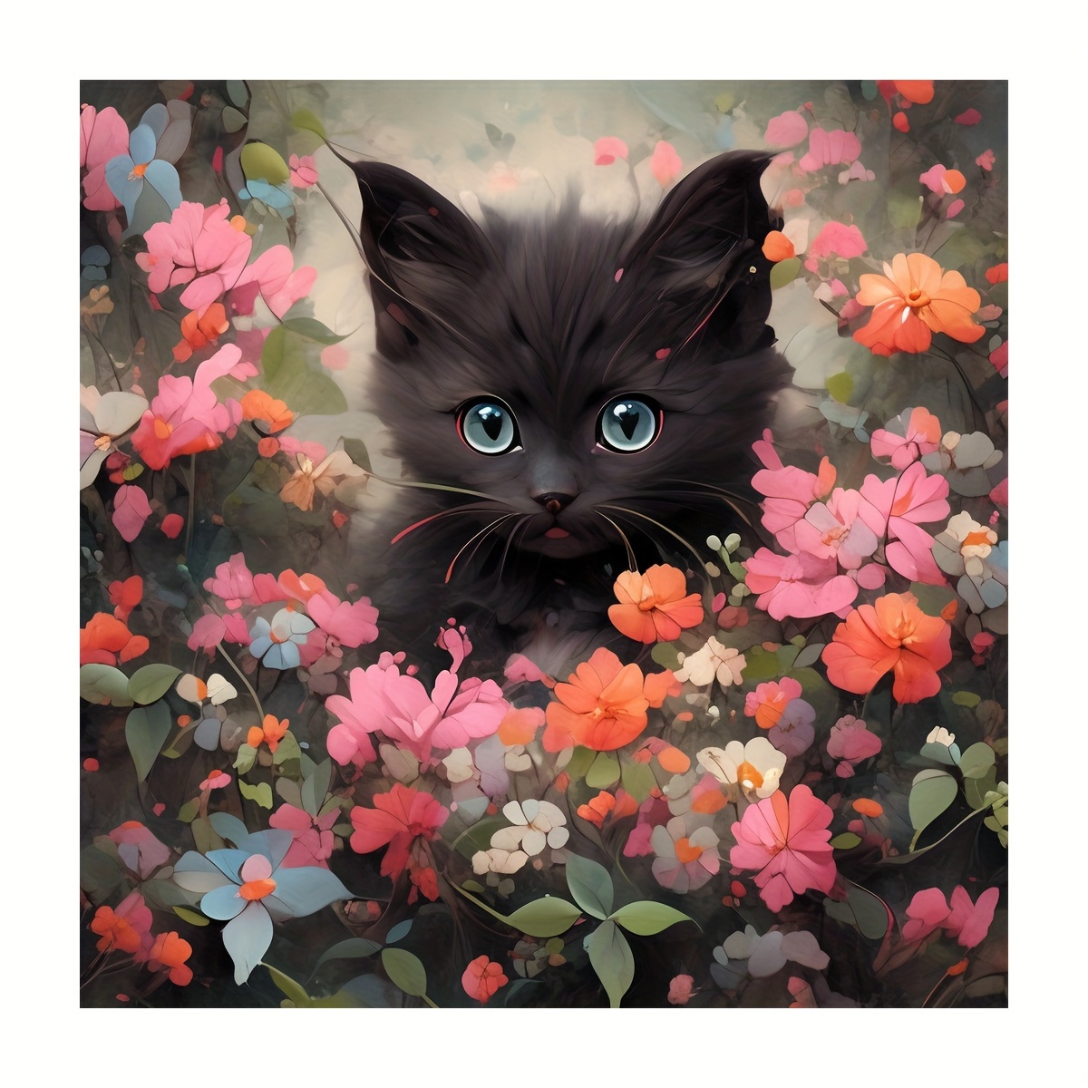 1pc 5d Diamond Painting Kit, Little Black Cat Full Round Diamond Animals  Art Home Decor 40x40cm/16x16inch Without Frame