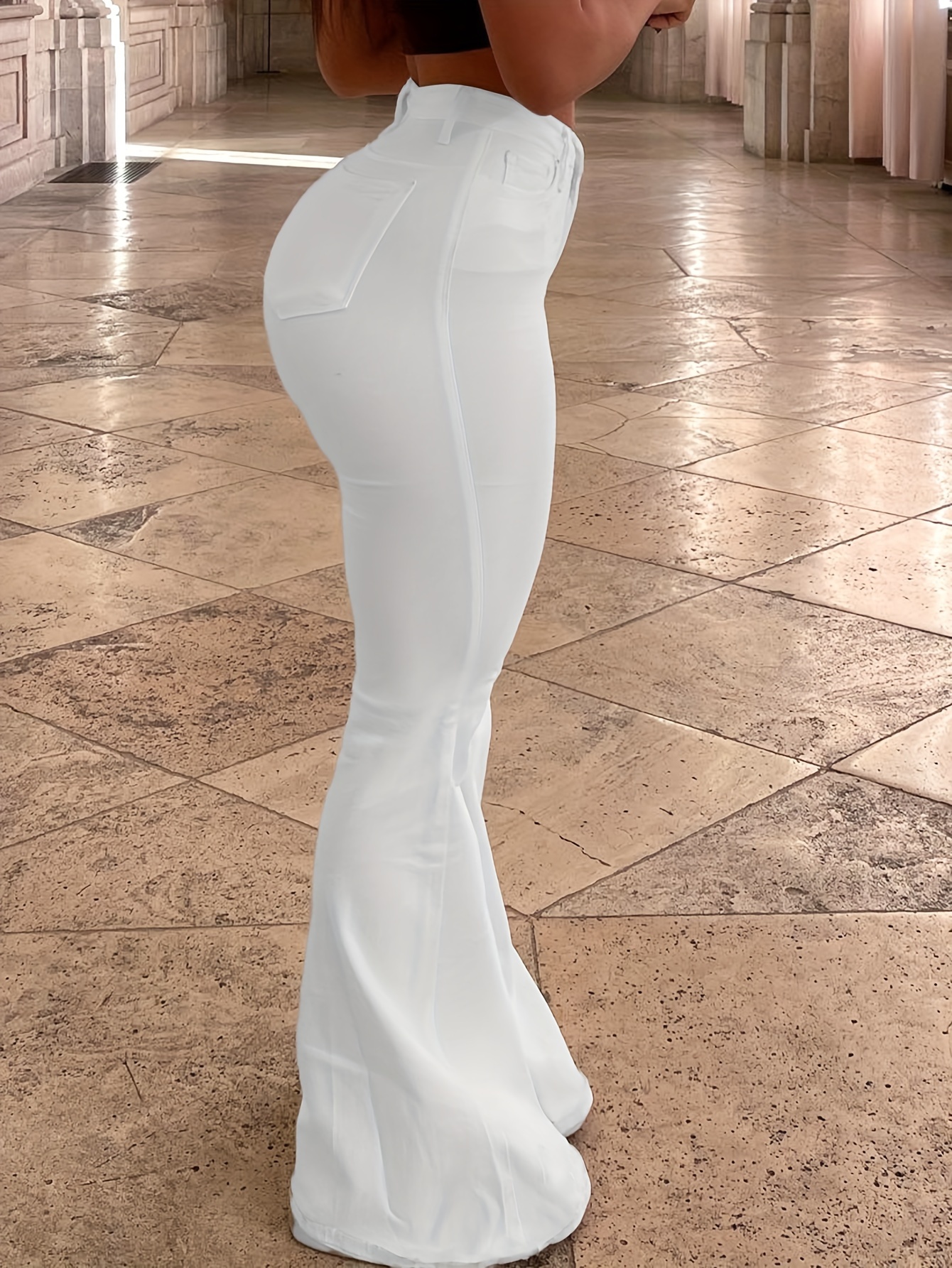 Pantalón Pineda Jeans Acampanado Tiro Alto Color Blanco Para Mujer
