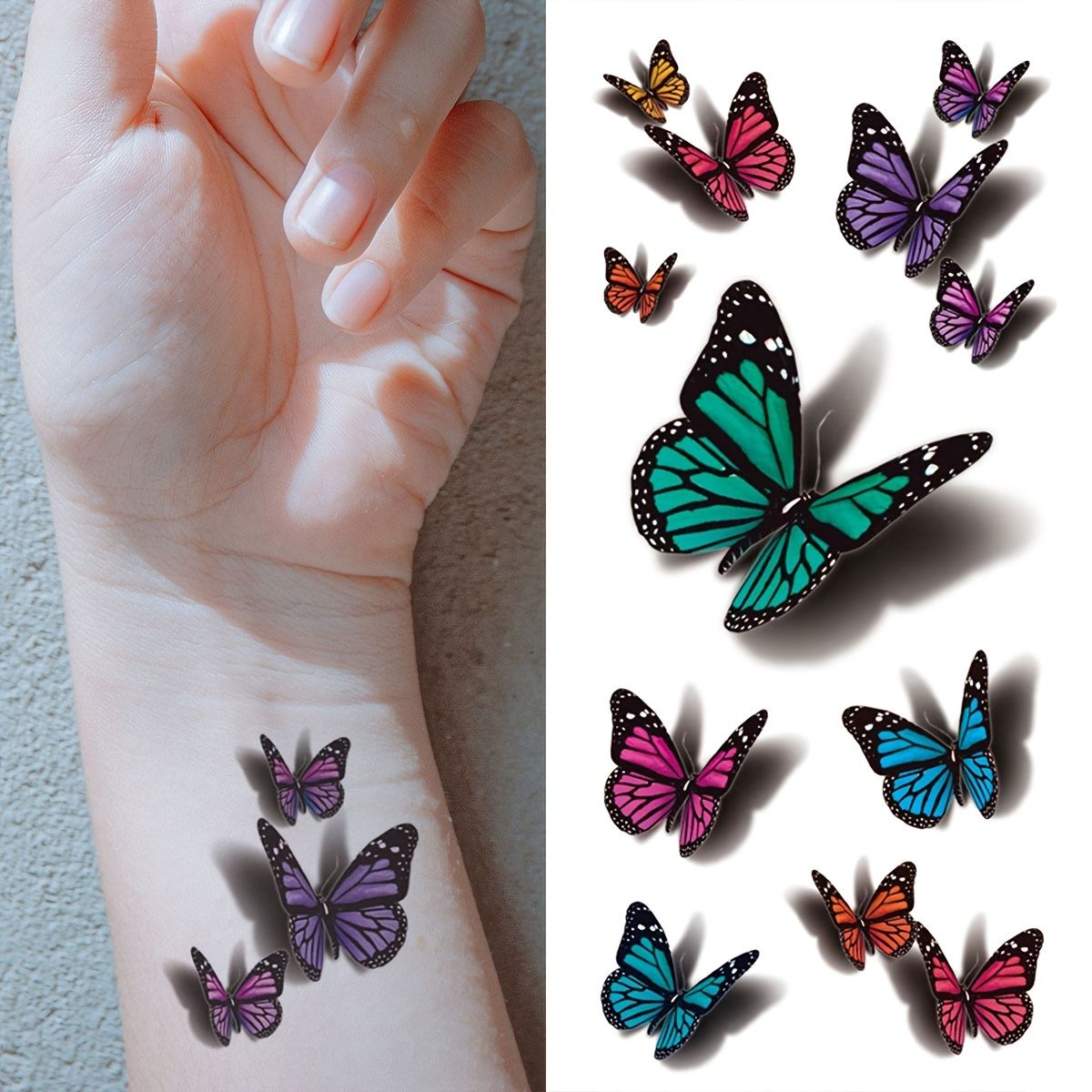 3d Texture Temporary Tattoos Butterfly Flower Body Arm Art Waterproof And  Lasting 3 7 Days Fake Tattoos For Women And Girls - Beauty & Personal Care  - Temu