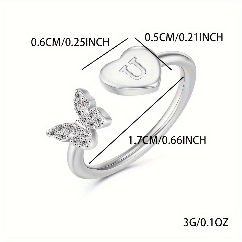 Initial Ring Women Girls Butterfly Love Heart Shape Initial - Temu