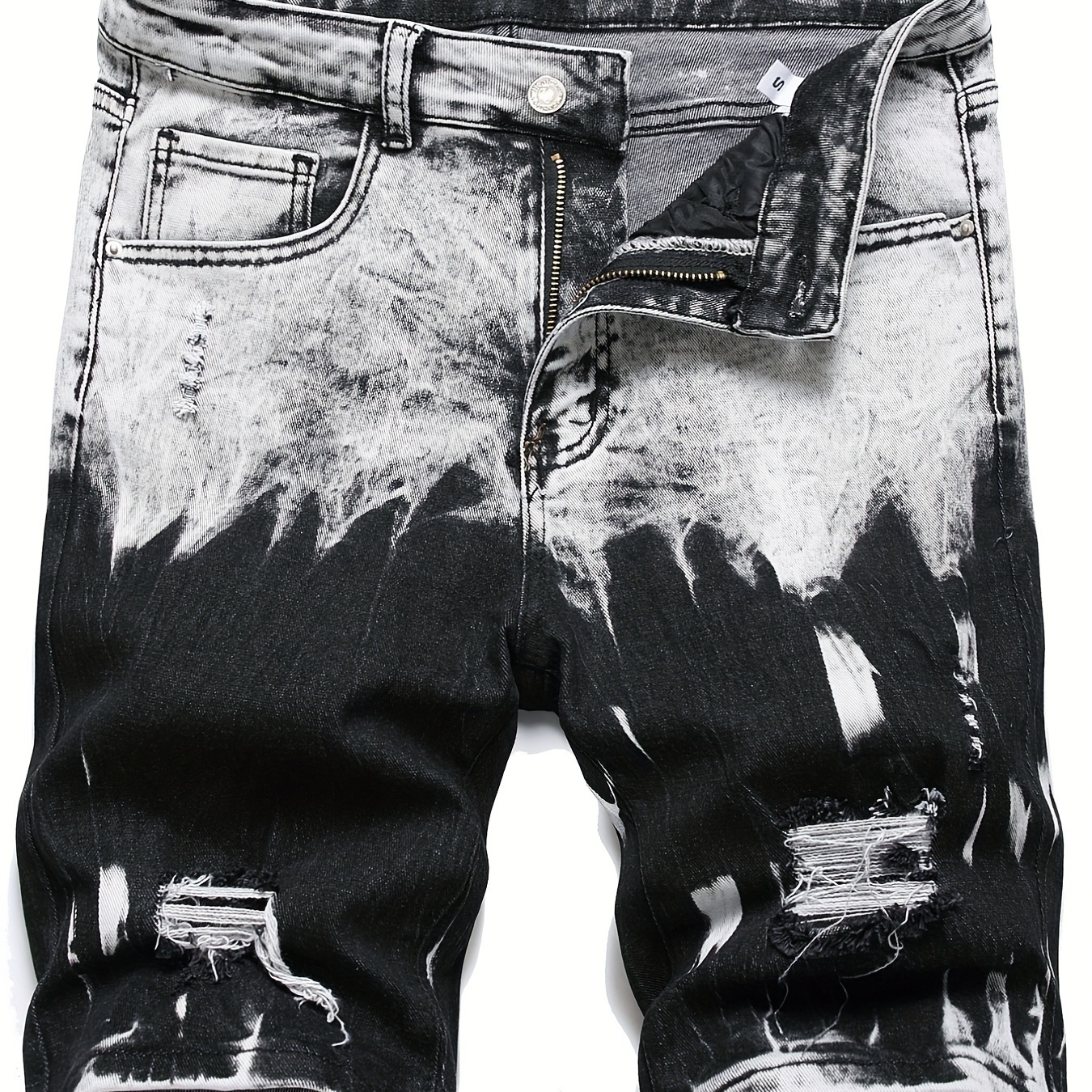 

Chic Ripped Denim Shorts, Men's Casual Street Style Medium Stretch Distressed Denim Shorts For Summer Jorts, Bermuda Shorts