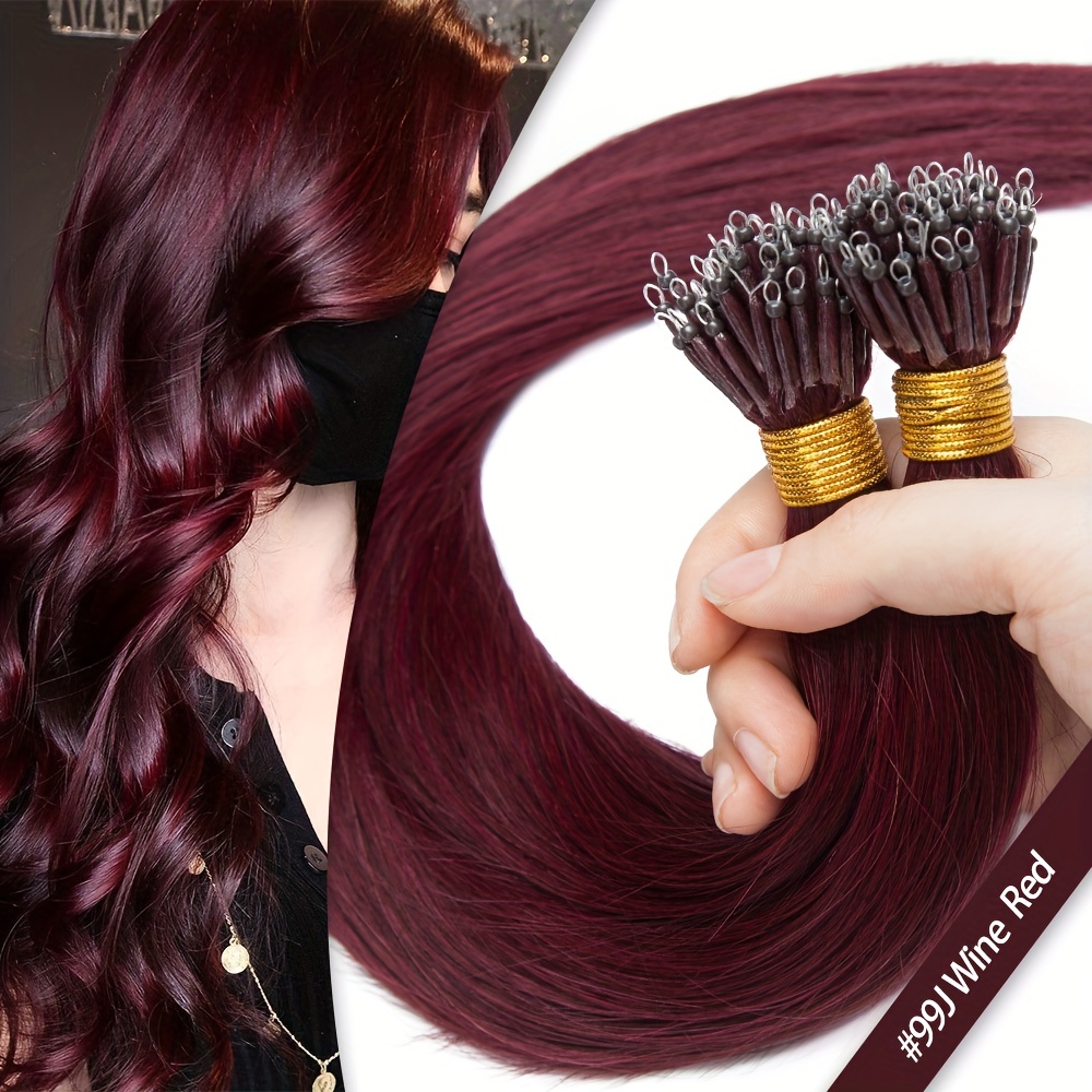 Red micro beads hair extensions, micro loop extensions Real Hair Red