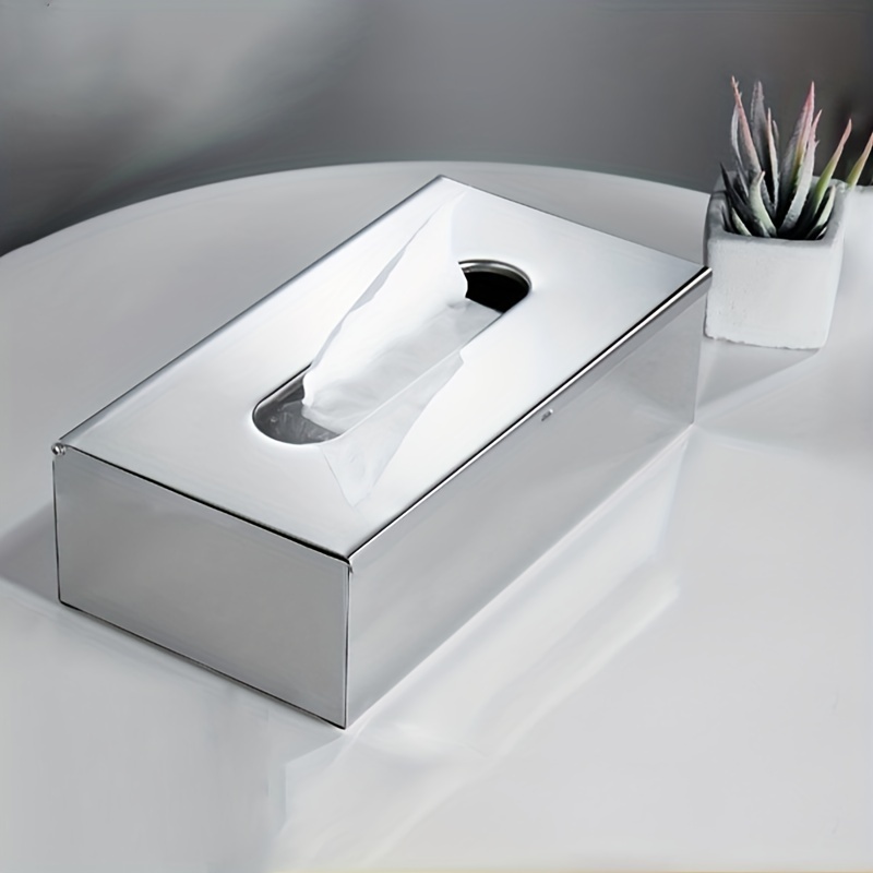 

1pc Stainless Steel Tissue Box, Tissue Box Cover, Napkin Dispenser Container, Countertop Tissue Holder, Tissue Storage Box For Bathroom Living Room Bedroom, Home Essentials