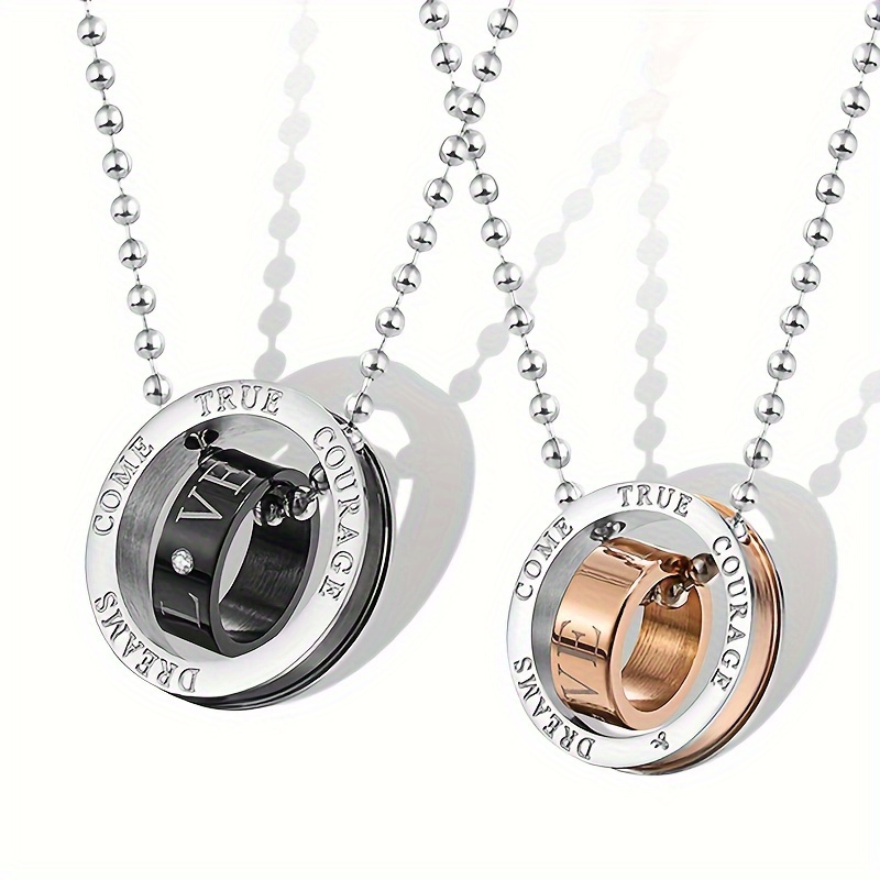 

1pc Fashion Stainless Steel Double Rings Pendant Necklace, For Men Women, 2 Colors