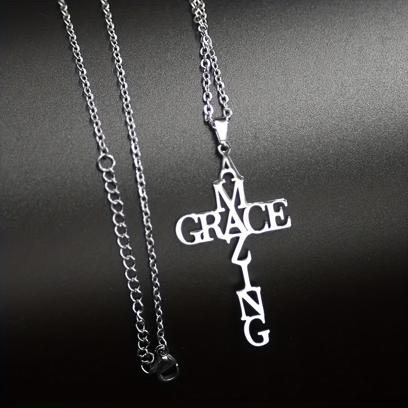 Amazing Grace Engraved Silver Disc Necklace