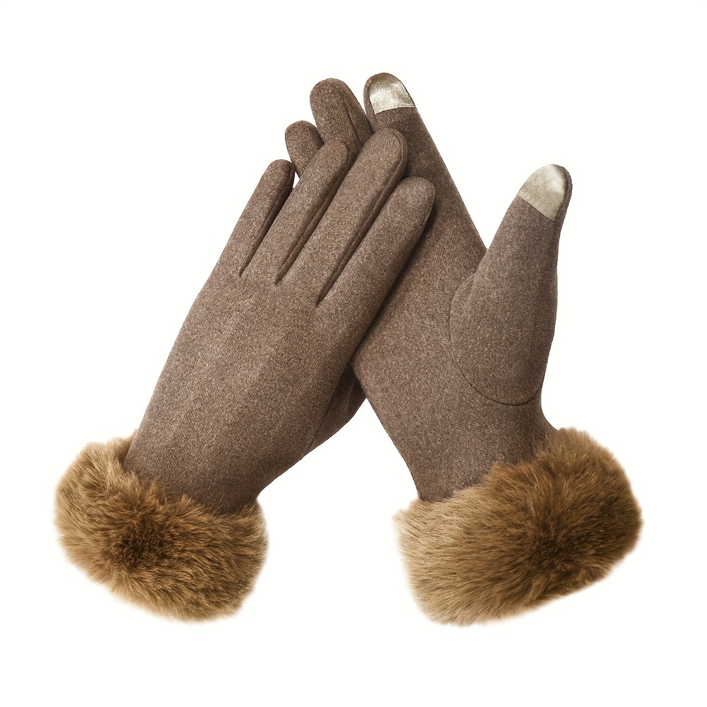 Stylish Plush Cuff Gloves Elegant Solid Color Thick Warm Touchscreen Gloves Autumn Winter Coldproof Split Finger Gloves details 1