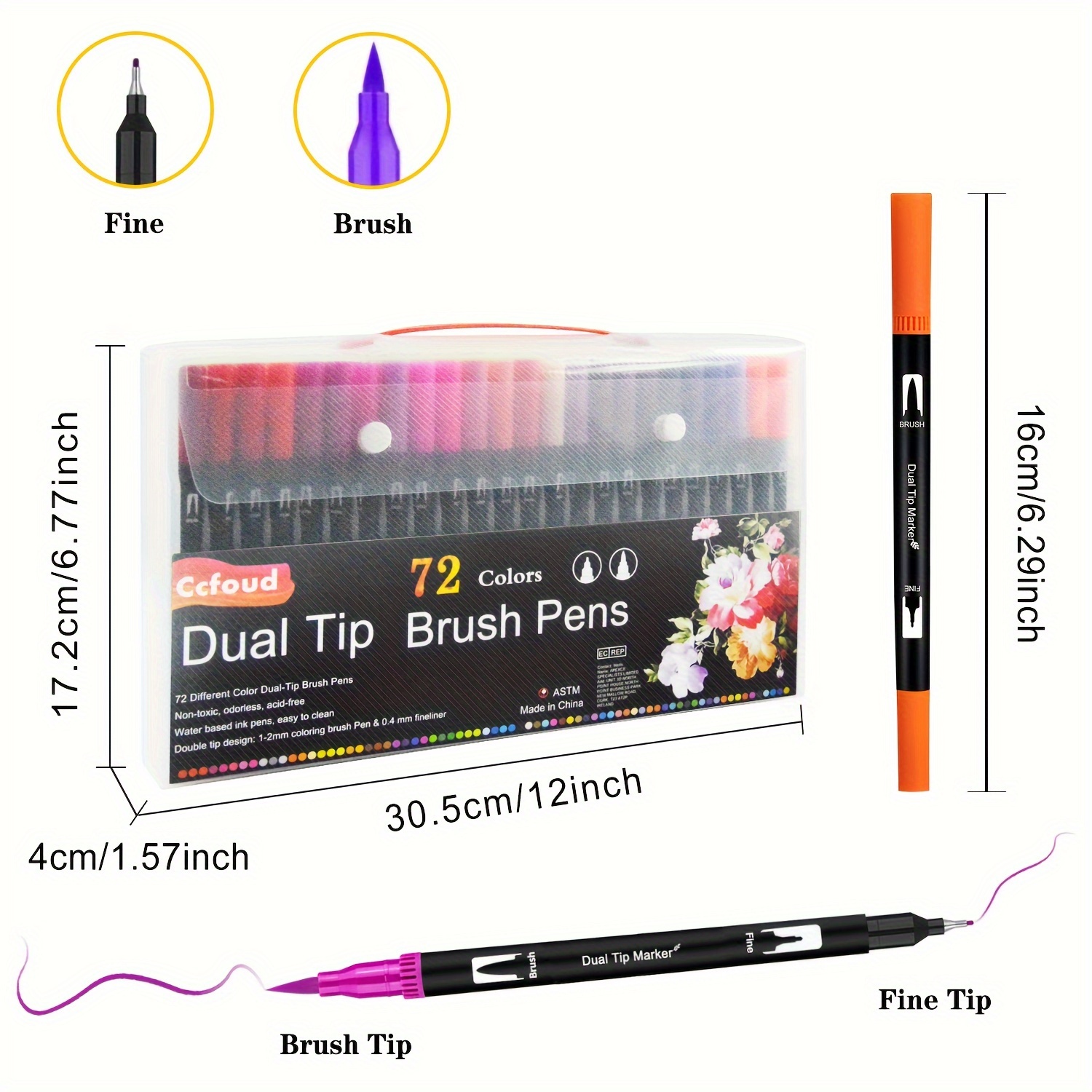 Ccfoud 72 Colors Artist Markers Dual Tip Pens，Art Marker For Coloring, Fine  And Pointed Pen Art Supply For Adults Coloring Books, Bullet Diary, Drawin