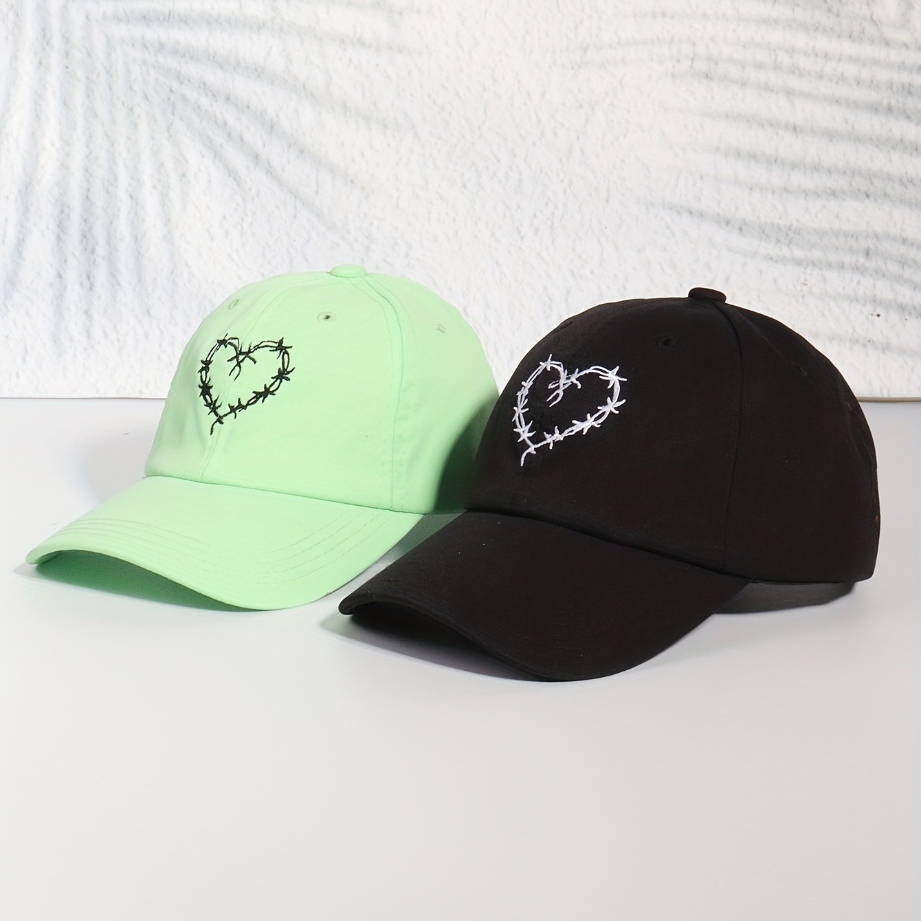 2pcs Couple Baseball Trendy Heart Embroidery Casual Sun Hat Adjustable Breathable Dad Hats for Women & Men,Temu