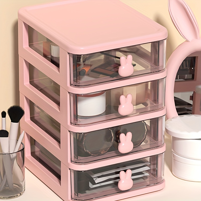 1pc Pink Desktop Drawer Style Mini Storage Cabinet, Makeup