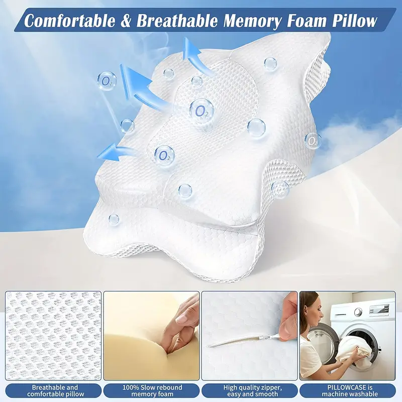 Ergonomic Memory Foam Neck Pillow For Cervical Traction And Pain Relief -  Aligns Spine And Promotes Comfortable Sleep - Temu