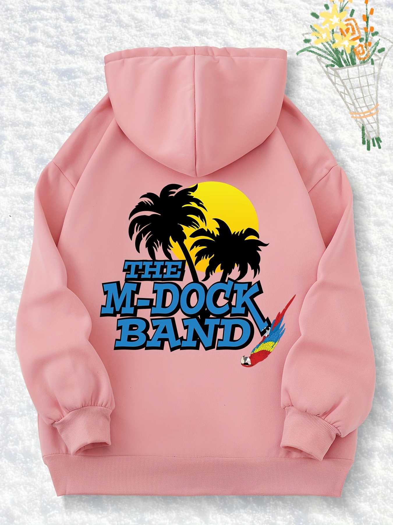 Hawaii Beach Letter Print Hoodie, Casual Pocket Long Sleeve Drawstring Hoodies, Pullover Sweatshirt, Women's Clothing,Temu