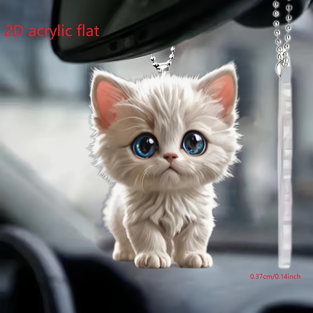 

1pc 2d Acrylic Super Cute Kitten Car Rearview Mirror Decorative Pendant, Bag And Keychain Personalized Pendant, Small Gift