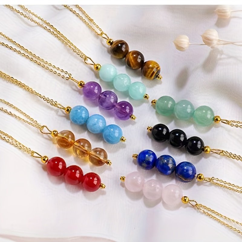 Natural Crystal Gemstone Agate Round Beads String Pendant - Temu