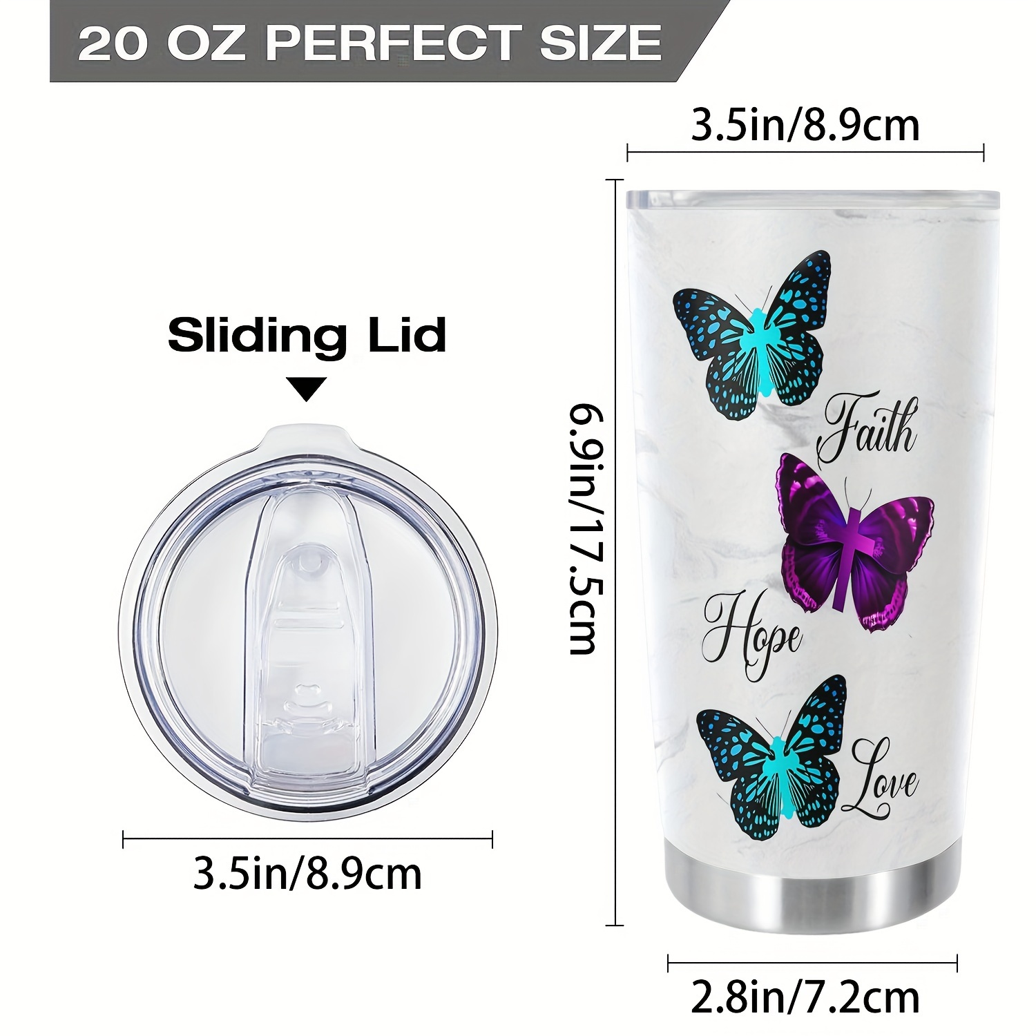 1pc butterfly printed 20oz stainless steel tumbler double wall vacuum insulated travel mug with lid reusable bpa wash only animal theme with lid for adults ideal for holidays easter halloween christmas hanukkah thanksgiving details 0