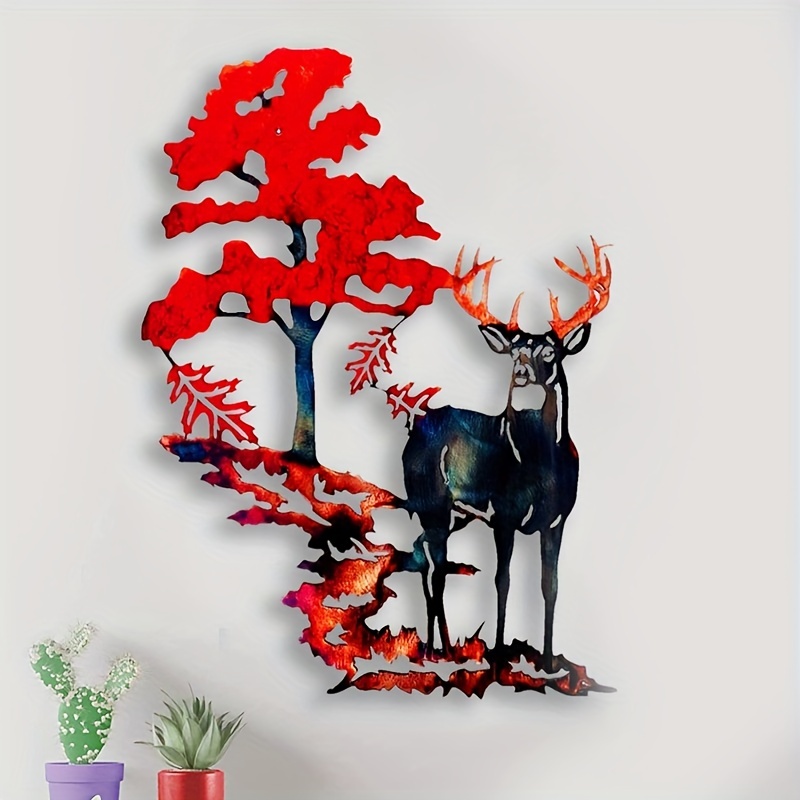 Fireplace Garland Year around Animal Metal Art Deer Bear Wrought Iron  Silhouette Hollow Wall Art Decor Door Sign Home Decoration Garden Ornament