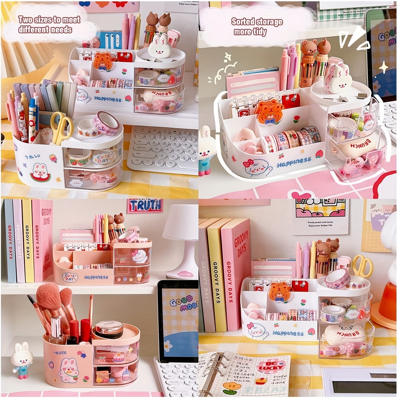 Boîte de rangement multifonctionnelle de style INS Cartoon, bureau Kawaii,  accessoires de maquillage cosmétiques, papeterie de bureau - AliExpress