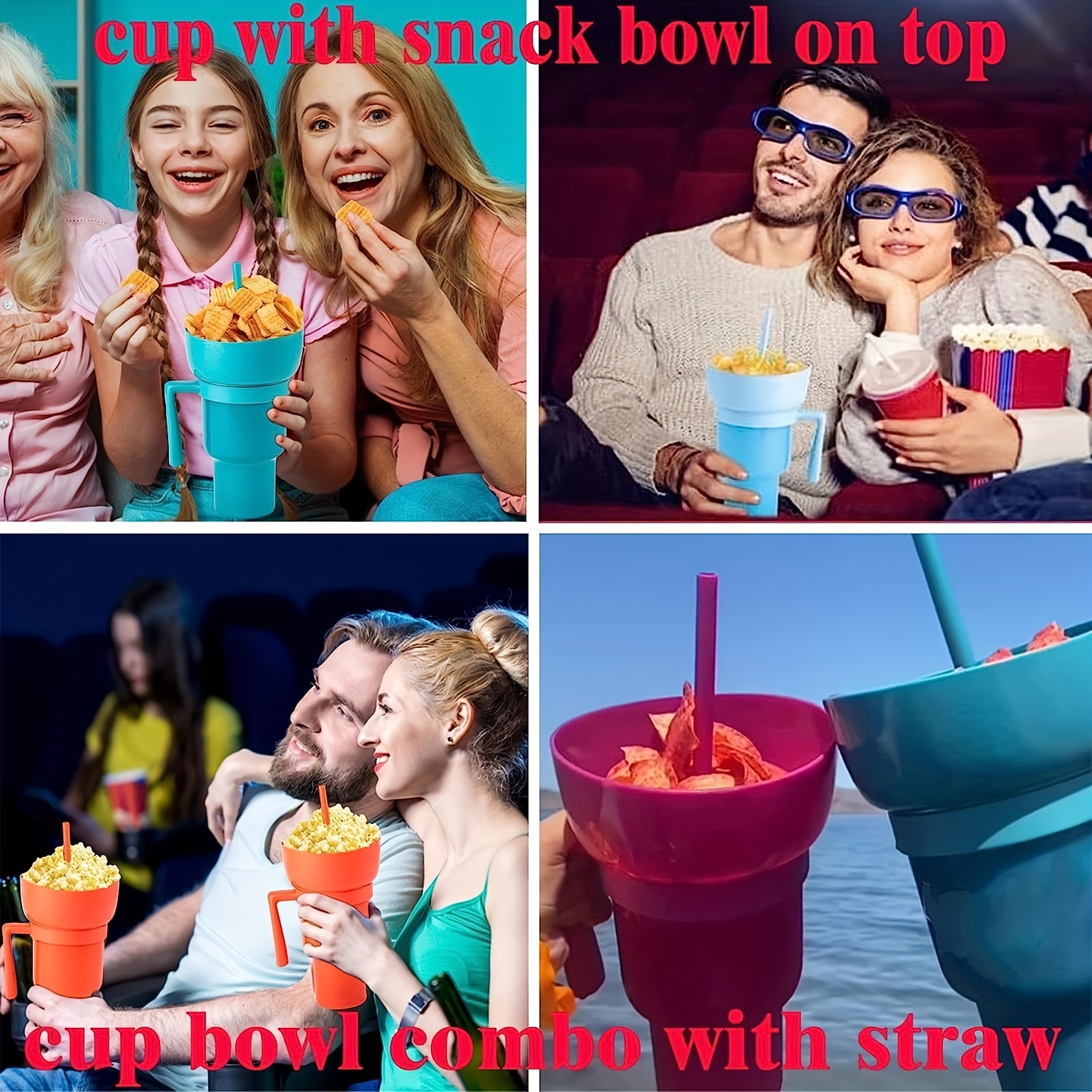 Snack Cup with Straw, 2 in 1 Cup Combo for Drink Snack Bowl